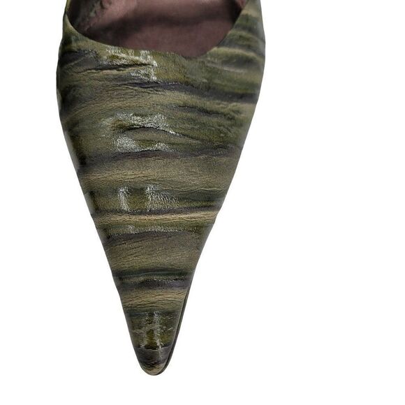 Vintage Y2K Luichiny Leather Heels 7 Green Texture Curved Stacked Wedge Artsy - Picture 10 of 16
